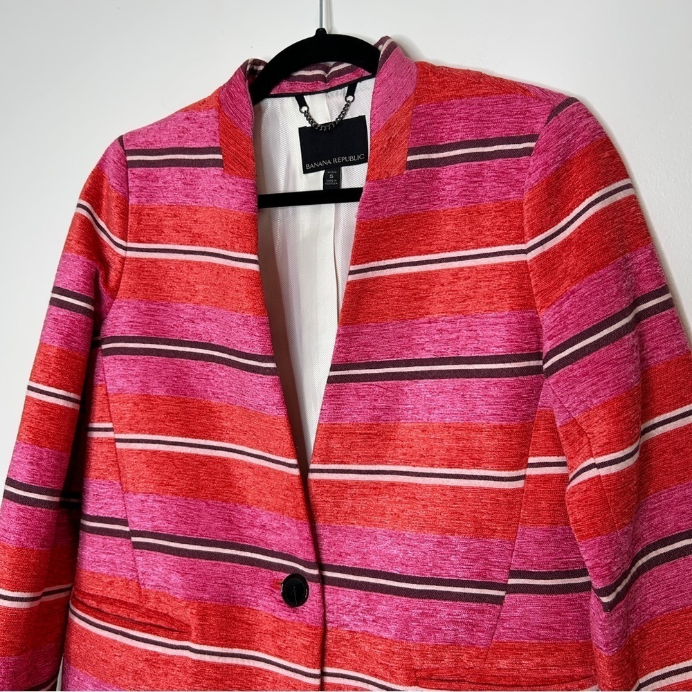 Banana Republic Pink Stripe Collarless Coat Blazer Size Small Petite - Picture 8 of 14